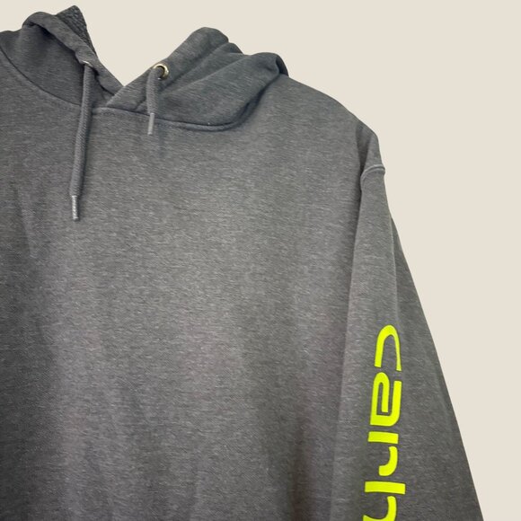 Carhartt Mens Loose Fit Gray Hoodie Neon Sleeve Logo Kangaroo Pocket Size XL - Picture 5 of 9
